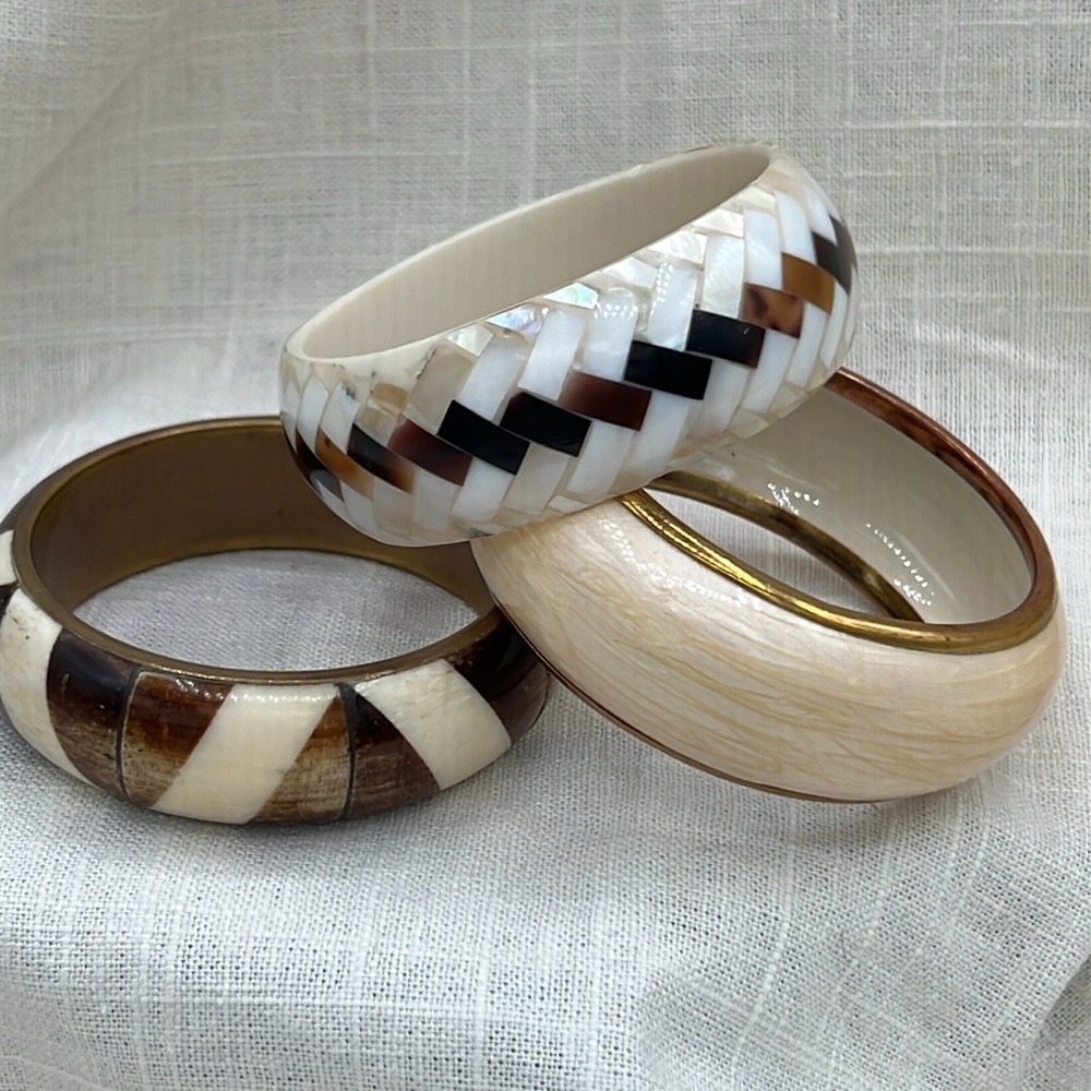 NBA Brown White Cream Resin Inlay Bracelet Trio